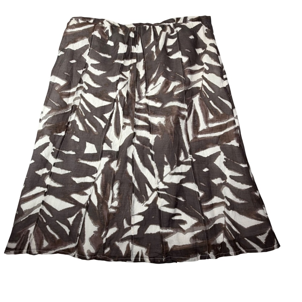 Renuar Cotton Silk Midi Skirt Brown Cream Abstract Watercolor Pleated A-Line, 6